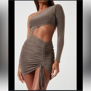 Brown one shoulder cut out mini dress